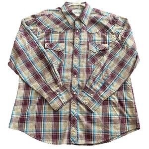 Wrangler Shirt Scotch Plaid Wrancher Western Adult XL Long Sleeve Pearl Snap Men